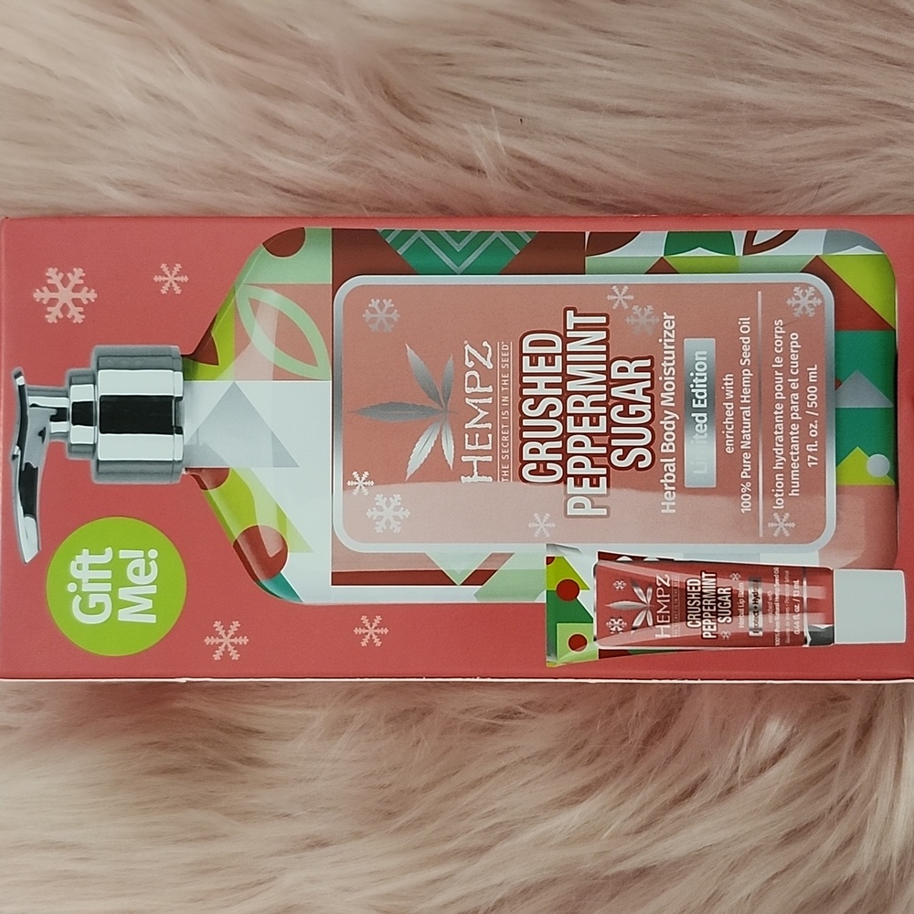 Brand New LIMITED EDITION HEMPZ CRUSHED PEPPERMINT SUGAR MOISTURIZER & LIP BALM